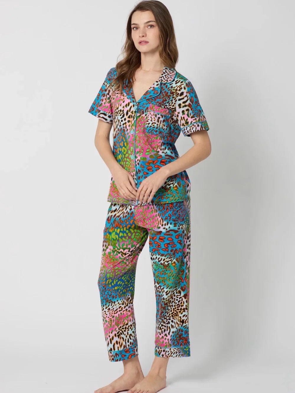 BedHead x Trina Turk Spray Leopard Print Short Sleeve Organic Pajamas set Sz M